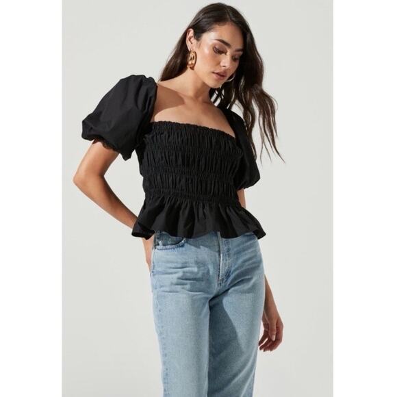 Astr Black Puff Sleeve Blouse - Picture 1 of 12